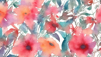 Cattered watercolor flowers in pastel colors.