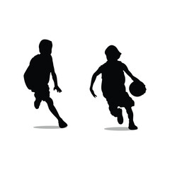 Obraz premium two basketball player silhouette vector illustration