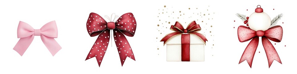 A collection of colorful gift bows on a white isolate background, perfect for festive occasions and celebrations.