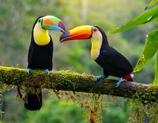 Fototapeta premium Ramphastos sulfuratus, Keel-billed toucan The bird is perched on the branch in nice wildlife natural environment of Costa Rica