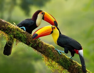 Obraz premium Ramphastos sulfuratus, Keel-billed toucan The bird is perched on the branch in nice wildlife natural environment of Costa Rica
