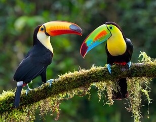 Fototapeta premium Ramphastos sulfuratus, Keel-billed toucan The bird is perched on the branch in nice wildlife natural environment of Costa Rica