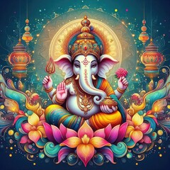 Fototapeta premium Ganesh Chaturthi Festival.., background, banner, card, poster, template. illustration, ai