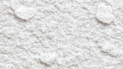 Naklejka premium A close-up view of fine white powder with small irregular clumps scattered throughout the surface, resembling ingredients used in cooking or baking.