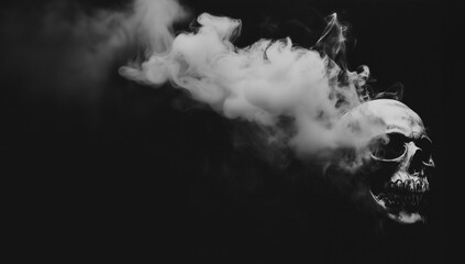 A skull with smoke isolated on  black - a spooky halloween, death or poison theme image with copyspace - skeleton head, Background image