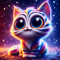 Obraz premium Adorable 3D Rainbow Cat - LGBT Friendship Concept Art