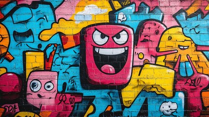 Obraz premium Graffiti of colorful cartoon character on wall