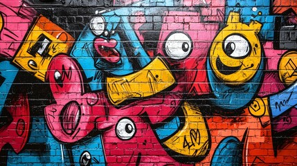 Obraz premium Graffiti of colorful cartoon character on wall