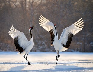 Obraz premium The red-crowned crane . Scientific name: Grus japonensis, also called the Japanese crane or Manchurian crane.