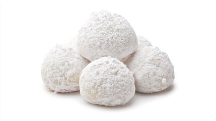 Christmas snowball cookies dusted with powdered sugar, isolated on white background