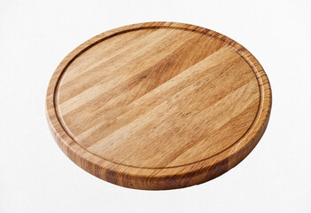 Top view and perspective of empty wood plate isolated on white background