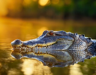 Naklejka premium Portrait of Yacare Caiman in blue water of Cano Negro, Costa Rica.