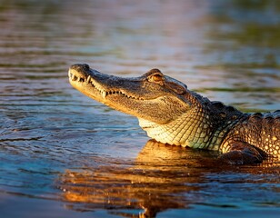 Obraz premium Portrait of Yacare Caiman in blue water of Cano Negro, Costa Rica.