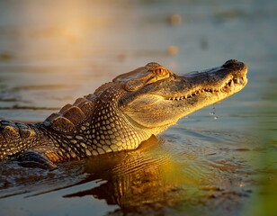 Obraz premium Portrait of Yacare Caiman in blue water of Cano Negro, Costa Rica.
