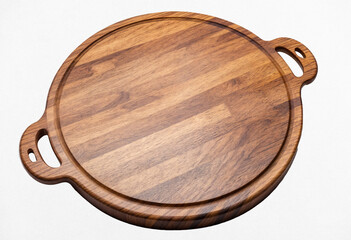 Top view and perspective of empty wood plate isolated on white background