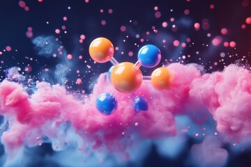 Fototapeta premium A Vibrant Representation of Molecular Structure Amidst Colorful Cloud Effects