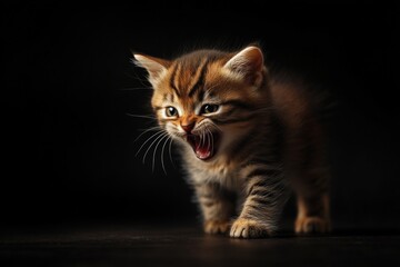 Obraz premium Aggressive Cat. A Studio Portrait of a Cute Domestic Cat in an Aggressive Pose