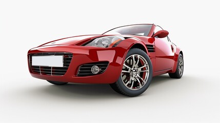 Naklejka premium Shiny red sports car showcased on a clean white background, emphasizing its sleek design and modern features. Perfect for automotive branding or luxury vehicle marketing