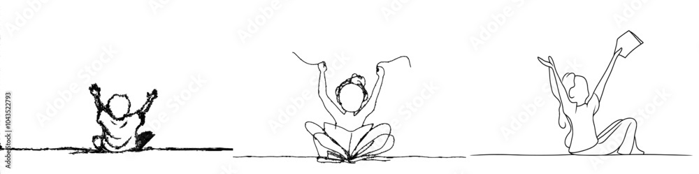 Poster An image that depicts a happy boy reading open books on the ground as he sits on the floor. A modern illustration.