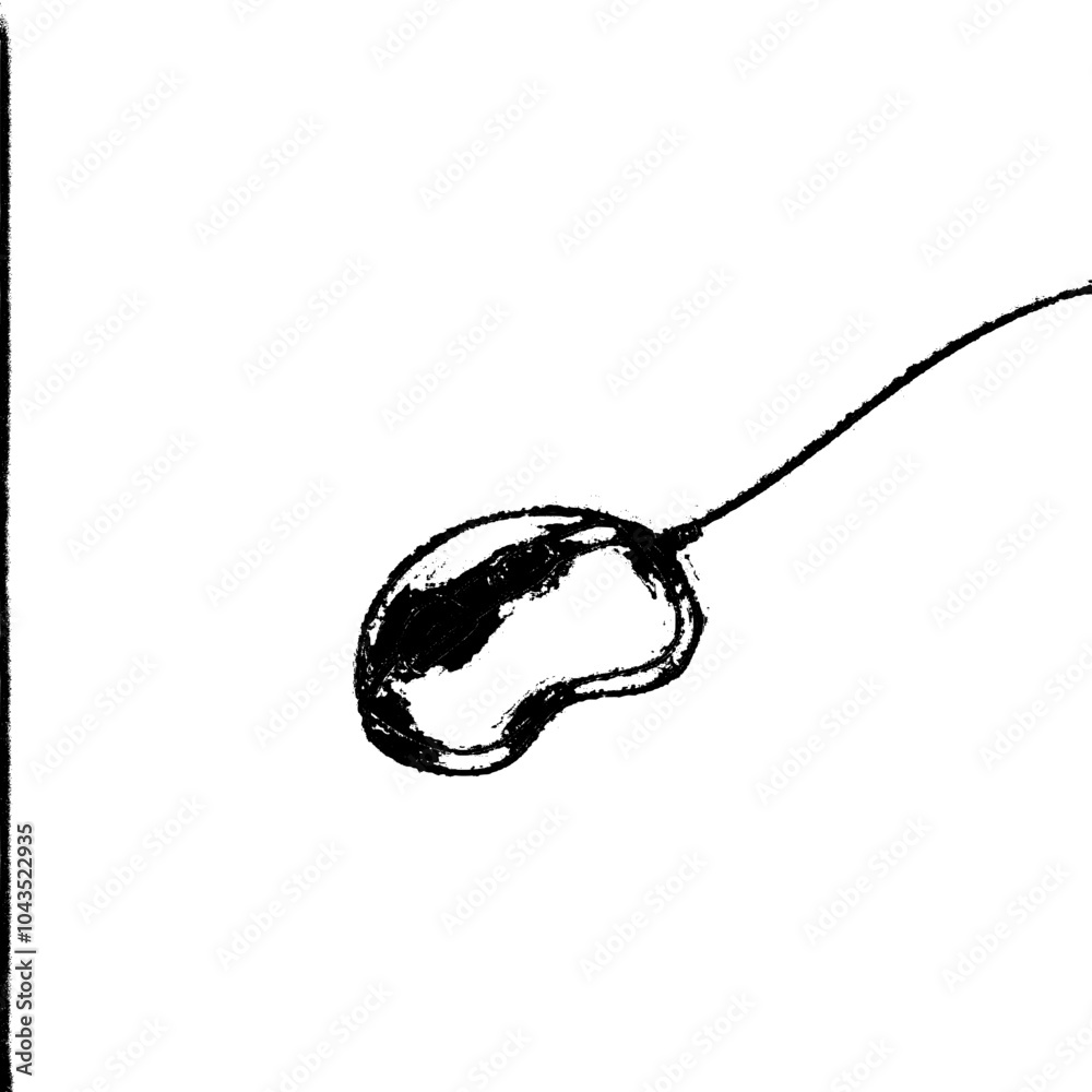 Poster An isolated white background with a one-line drawing of a computer mouse. Illustration of a modern computer.