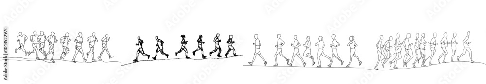 Aufkleber the runner is a one line illustration of a group of men and women who are running for health. the il