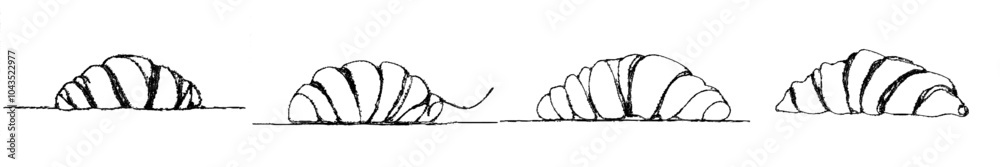 Aufkleber black line sketch on white background of a croissant in continuous line art style. modern illustrati