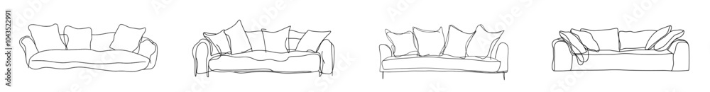 Poster Drawing of a couch sofa and cushions in continuous line
