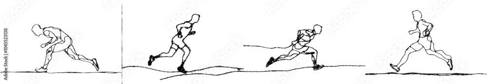 Poster continually drawn one-line drawing of champion player jogging exercise during sport marathon or spri