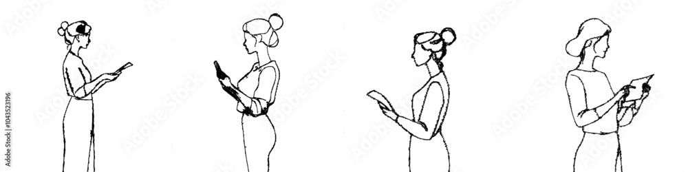 Poster the figure of a woman holding a document in her hands is drawn in continuous line art style. the fig