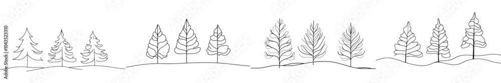 Poster continually drawn pine fir trees in a forest