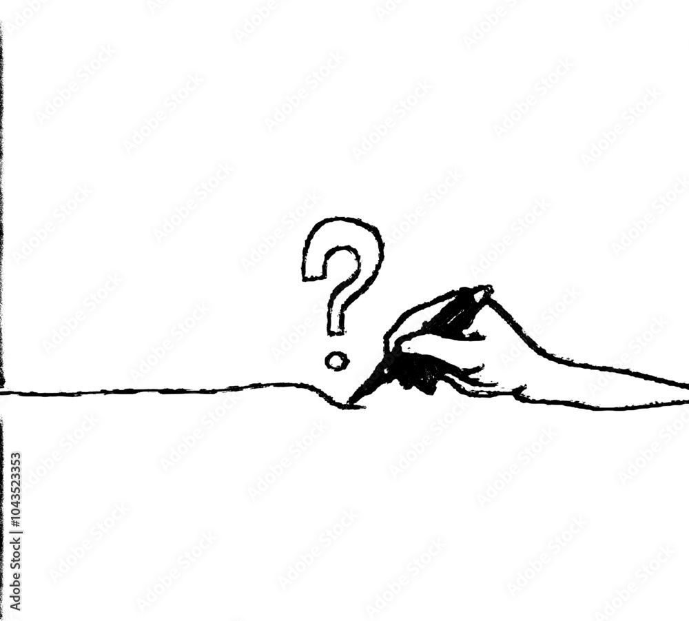 Poster An illustration of a hand-drawn question mark. Question mark typography, a continuous line illustration.