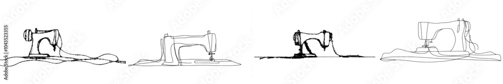 Poster old style sewing machine minimalist black linear sketch on white background. modern illustration. se