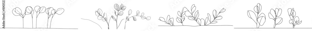 Aufkleber a modern illustration of eucalyptus branches in a single line art style. continuous line drawing aes