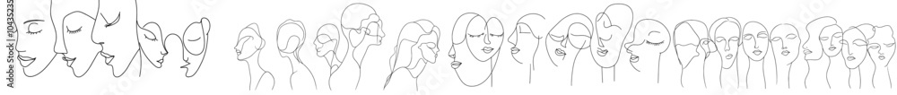 Aufkleber Modern collection of hand drawn faces illustrations in a minimal continuous line style. Fashionable collection in a trendy style and minimal style.