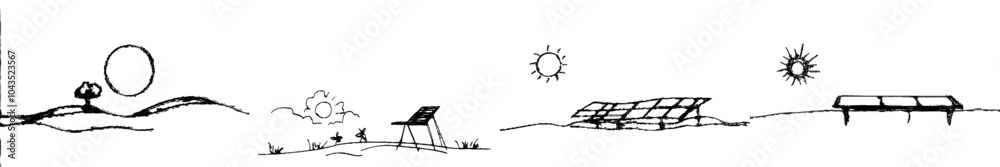 Aufkleber drawing style of continuous line art. solar panels facing the sun to absorb sunlight. black linear d