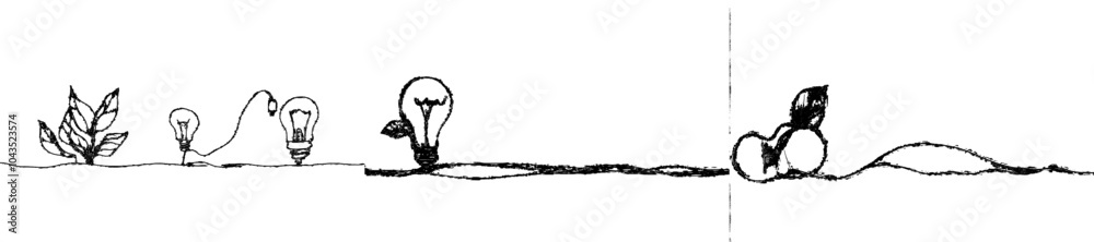Poster black linear design with a green energy icon inside a light bulb representing green energy sources. 