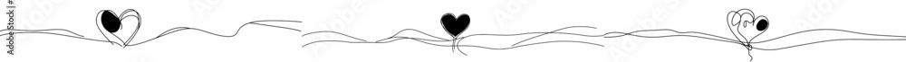Aufkleber In the middle of a modern background, a heart draws a continuous one-line design template. This design template is for Valentine's Day. Heart symbols are on a ribbon with a red heart in the center.