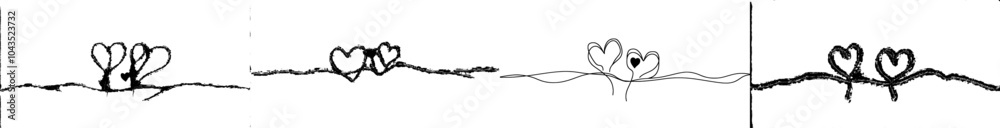 Poster a continuous line drawing of a heart and a color shape love sign. thin flourishes and romantic symbo