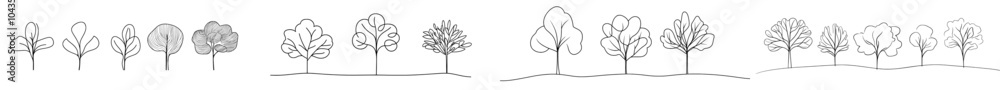 Aufkleber trees drawn with continuous lines. modern illustration.