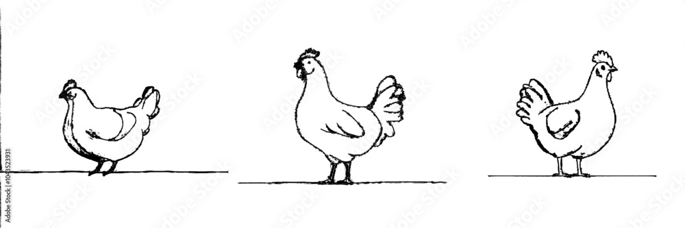 Fototapete drawing style of a hen in continuous line art. black linear design on a white background with an ill
