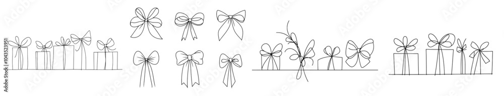 Poster a simple bow on ribbon with lines and corners being decorated. a bow for a package, a letter, a plan