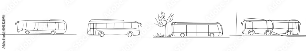 Poster An illustration of a bus with a single line drawing. Illustration of a vehicle concept with a continuous line drawing design.