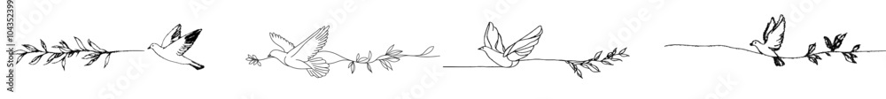 Aufkleber an olive branch and dove drawn in continuous line. icon for national labor movement. editable stroke