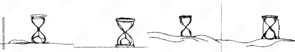 Poster the hourglass is an isolated modern object drawn in one line