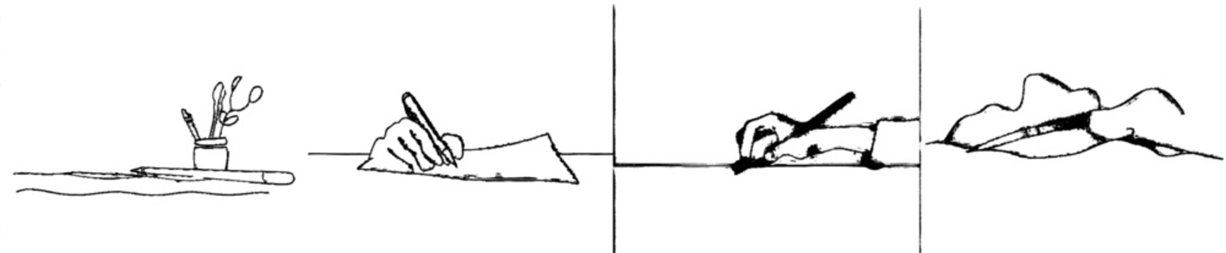 writing hand, pen, paper, desk, black and white clip art preview