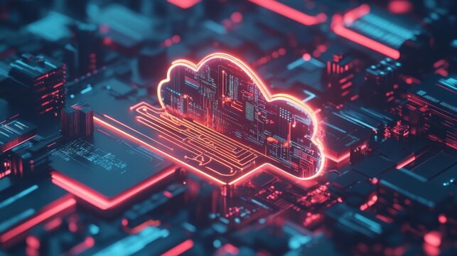 Futuristic Cloud Data Concept with Neon Circuits