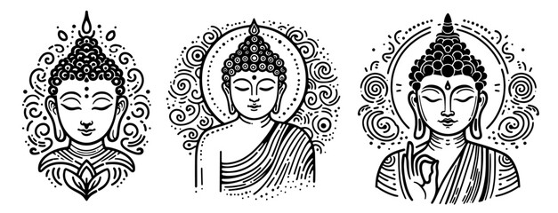 black and white set buddha vector religion buddhism prayer meditation spiritual