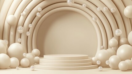 Obraz premium 3D Realistic Empty Beige Podium Stand