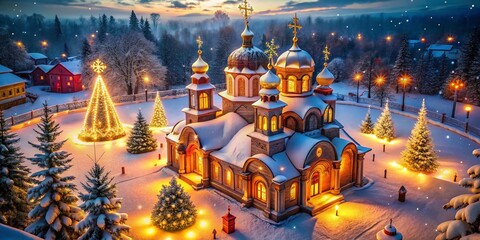 Obraz premium Festive Orthodox Christmas Celebration with Traditional Elements and High Depth of Field