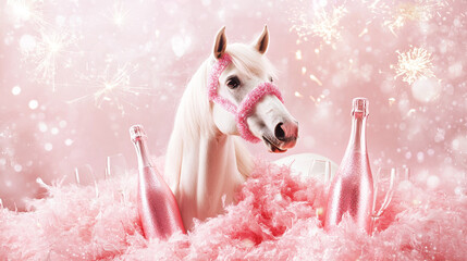 Horse in pink new year party vibes